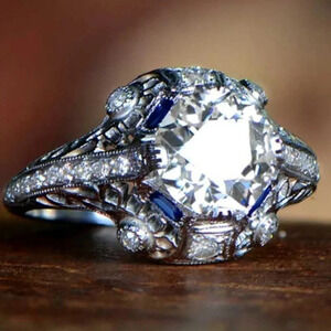 💍Noble Retro Big Round Royal Zircon Dainty Silver Rings for Women, K796